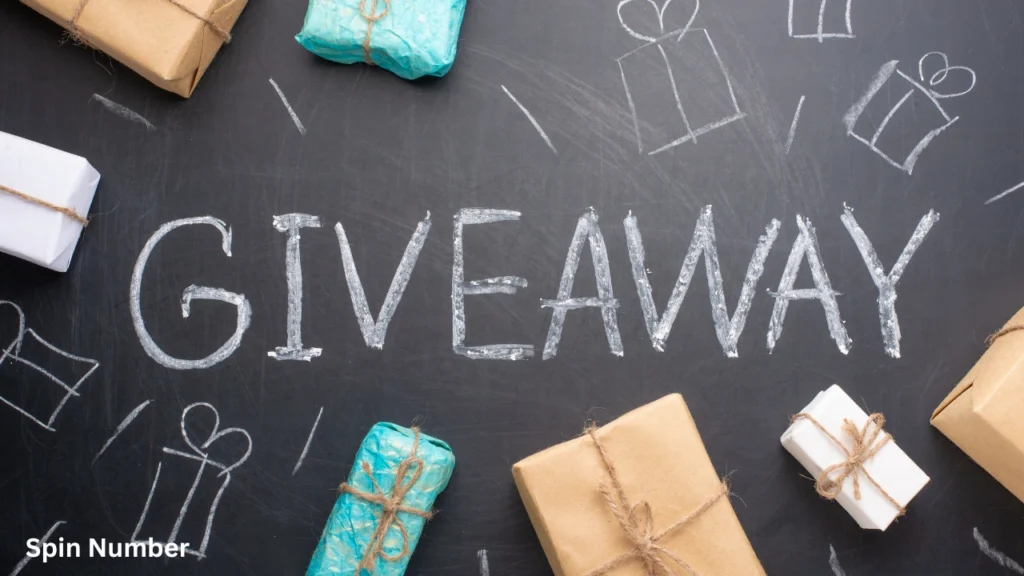 A chalkboard with 'GIVEAWAY' surrounded by gifts, perfect for explaining a random Giveaway Picker tool.