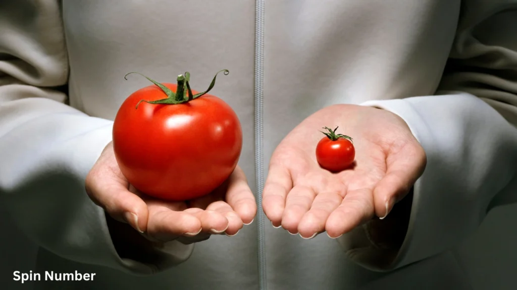 A person holding a large beefsteak tomato in one hand and a small cherry tomato in the other, demonstrating the paradox of choice in everyday decisions.